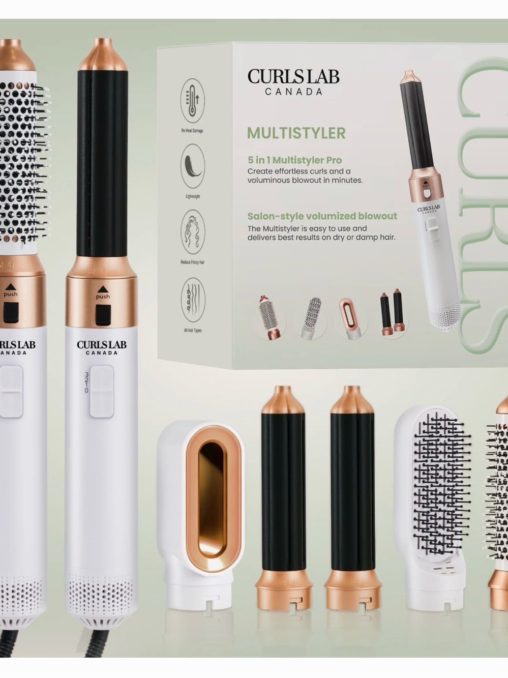 CURLSLAB Multistyler 5-in-1 Hair Styler - White & Rose Gold